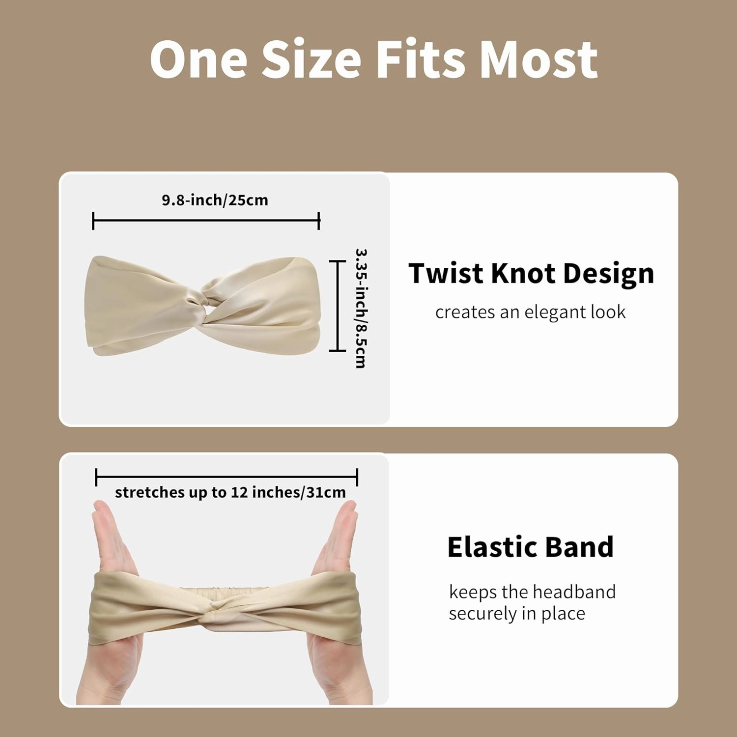 ZLYC Mulberry Silk Headband Elastic Twist Knotted Head Bands for Women's Hair, Solid Pale Beige