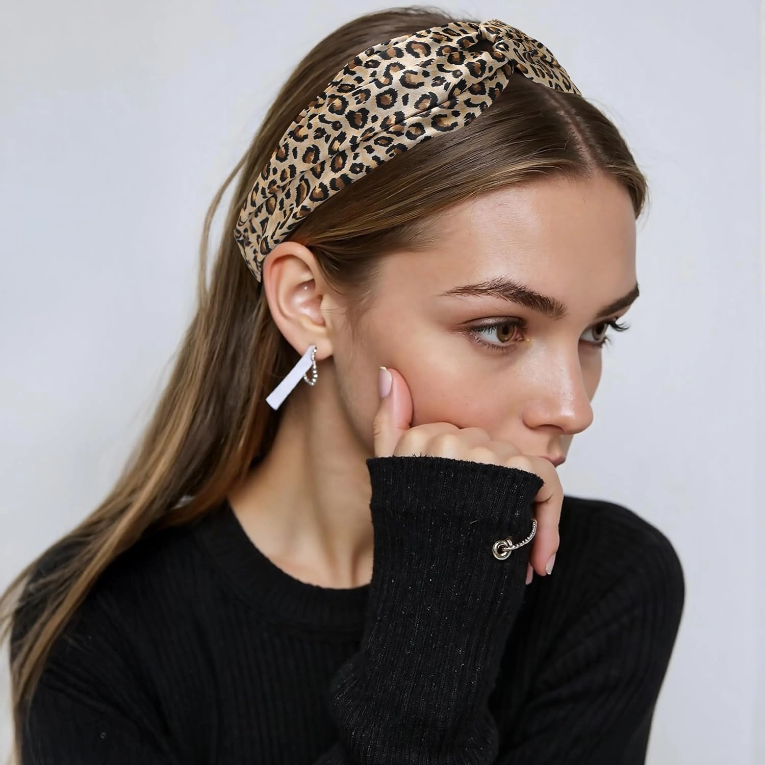 ZLYC Mulberry Silk Headband Elastic Twist Knotted Head Bands for Women's Hair, Solid Pale Beige
