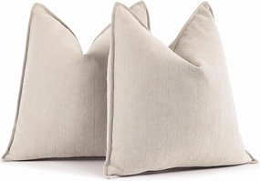 ZWJD Beige Pillow Covers 18x18 Inch Set of 2 Chenille Throw Pillow Covers with Elegant Design Soft and Luxurious Decorative Throw Pillows for Couch, Bed, and Home Decor(Beige)